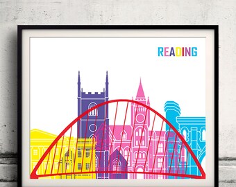 Reading pop art skyline 8x10 in. to 12x16 in. Fine Art Print Glicee Poster Gift Illustration Pop Art Colorful Landmarks - SKU 1083