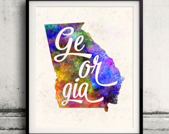 Georgia - Map in watercolor - Fine Art Print Glicee Poster Decor Home Gift Illustration Wall Art USA Colorful - SKU 1774
