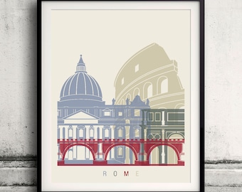 Rome skyline poster - Fine Art Print Landmarks skyline Poster Gift Illustration Artistic Colorful Landmarks - SKU 1846