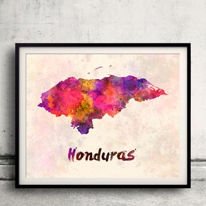 Honduras Map in watercolor Fine Art Print Glicee Poster Decor Home Gift Illustration Wall Art Countries Colorful SKU 1793 image 1