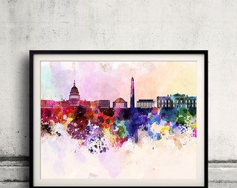 Washington DC skyline in watercolor background 8x10 in. to 12x16 in. Poster Digital Wall art Illustration Print Art Decorative  - SKU 0008