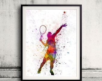 Tennis player at service serving silhouette 8x10 in. to 12x16 in. Poster Digital Wall art Illustration Print Art Decorative - SKU 0522