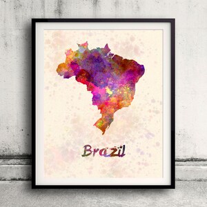 Brasil - Mapa en acuarela - Fine Art Print Glicee Poster Decor Home Gift Illustration Wall Art Countries Colorful - SKU 1723