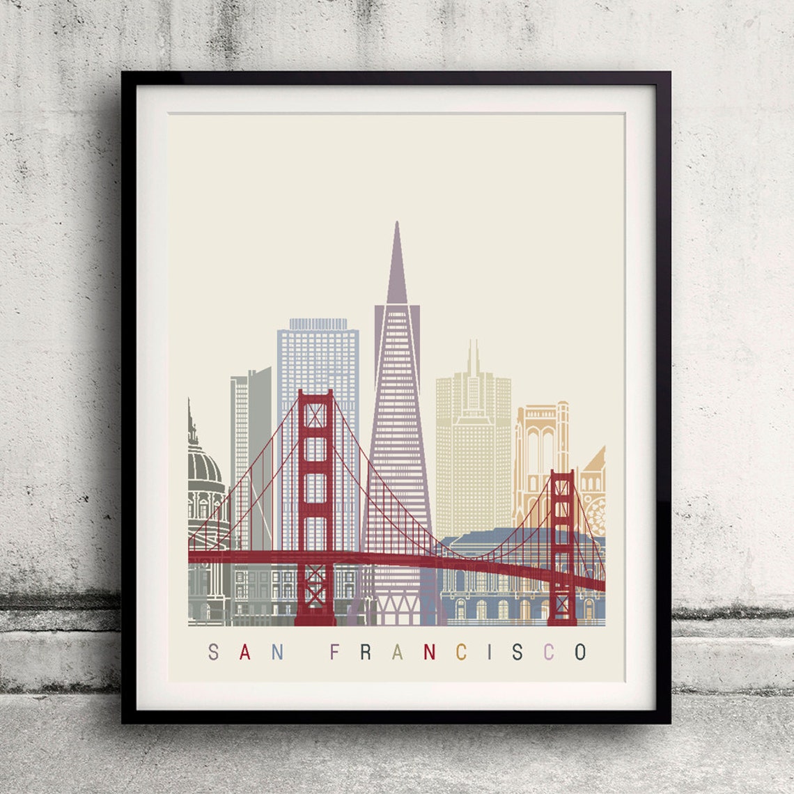 San Francisco Skyline Poster - Fine Art Print Landmarks Skyline Poster ...