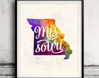 Missouri - Map in watercolor - Fine Art Print Glicee Poster Decor Home Gift Illustration Wall Art USA Colorful - SKU 1760