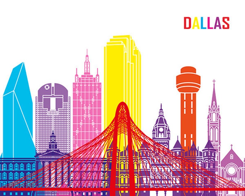 Dallas Pop Art Skyline Fine Art Print Glicee Poster Gift Etsy
