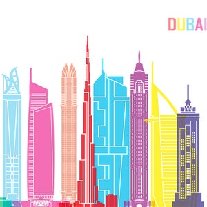 Dubai Skyline Pop Fine Art Print Glicee Poster Geschenk Illustration Pop Art Bunte Sehenswürdigkeiten SKU 2453 Bild 3