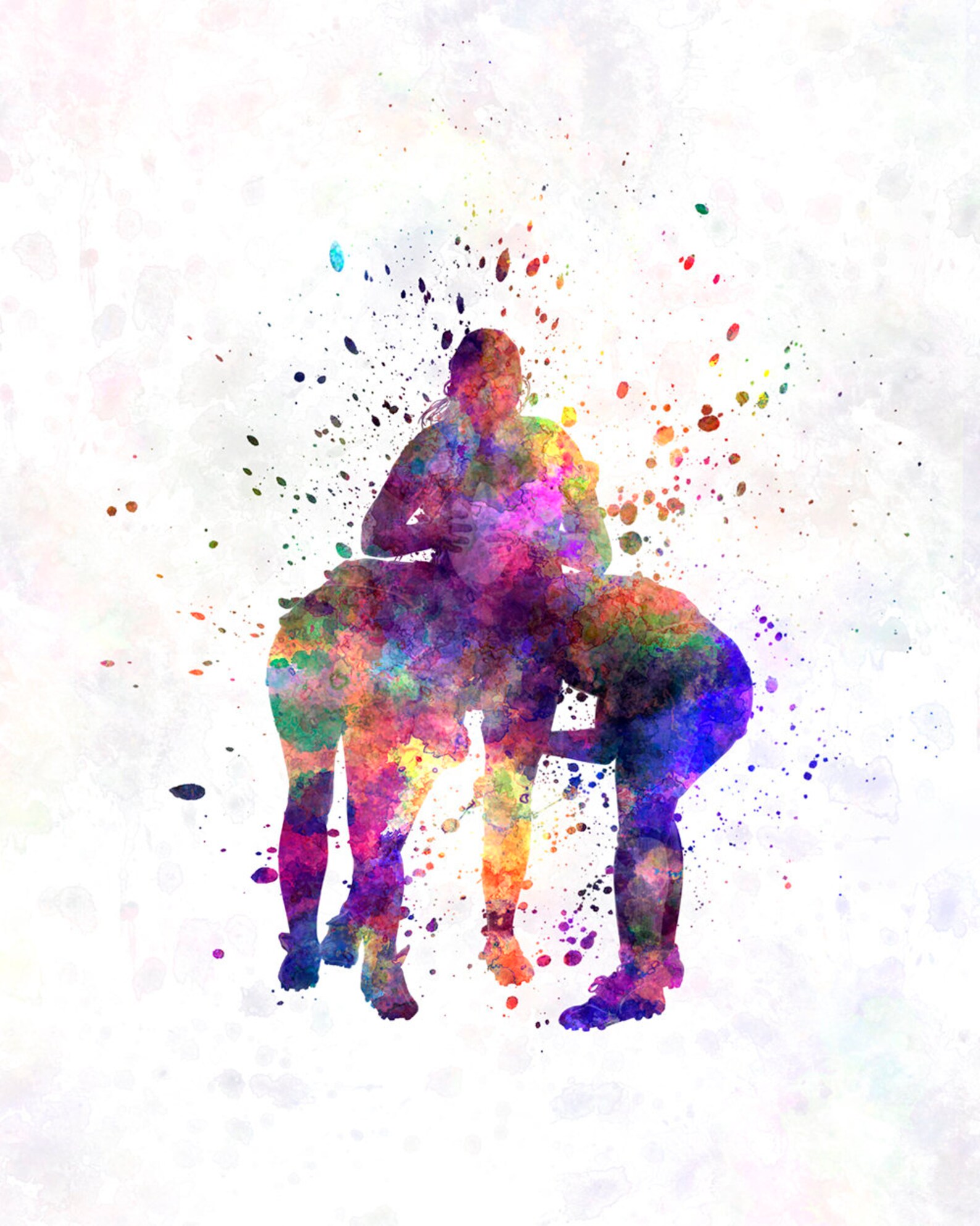 Rugby Women Player 03 - Poster Watercolor Wall Art Splatter Sport ...