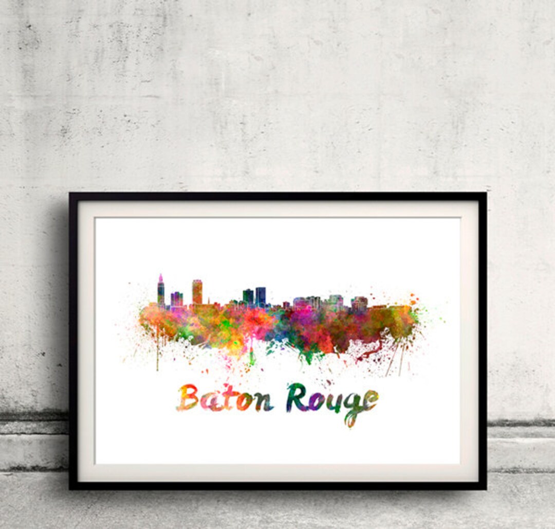 Baton Rouge Skyline in Watercolor Over White Background With Name of ...