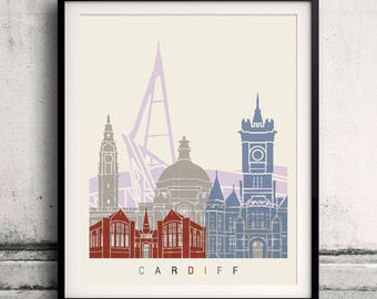 Cardiff skyline poster - Fine Art Print Landmarks skyline Poster Gift Illustration Artistic Colorful Landmarks - SKU 2402