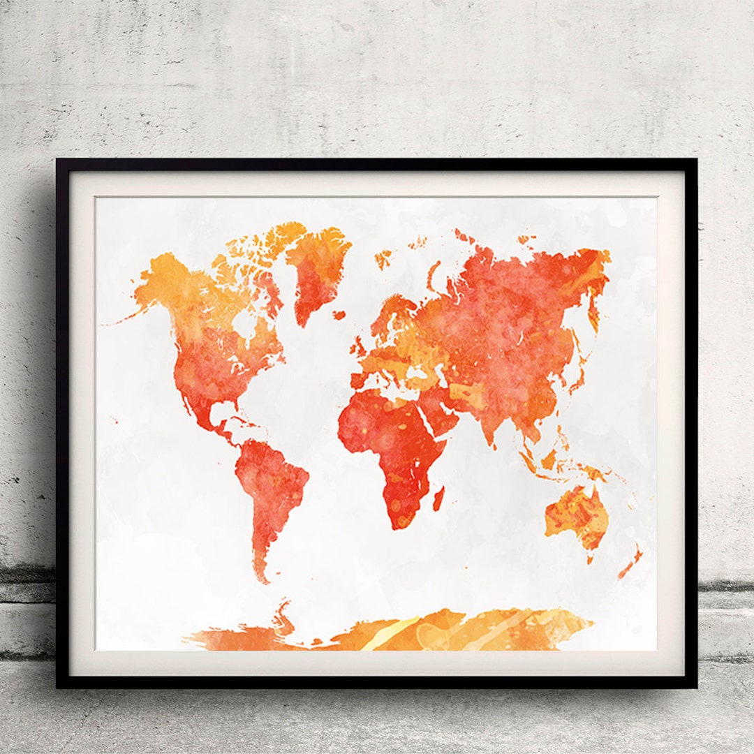 World Map in Watercolor 18 - Fine Art Print Glicee Poster Decor Home ...