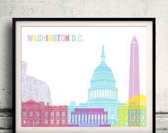 Washington DC pop art skyline 8x10 in. to 12x16 in. Fine Art Print Glicee Poster Gift Illustration Pop Art Colorful Landmarks - SKU 0635