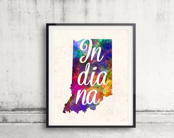 Indiana - Map in watercolor - Fine Art Print Glicee Poster Decor Home Gift Illustration Wall Art USA Colorful - SKU 2846