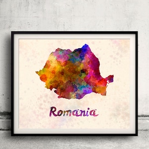 Romania - Map in watercolor - Fine Art Print Glicee Poster Decor Home Gift Illustration Wall Art Countries Colorful - SKU 1705