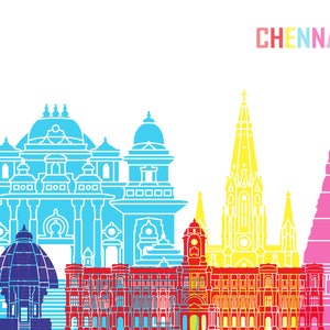 Chennai skyline pop Fine Art Print Glicee Poster Gift Illustration Pop Art Colorful Landmarks SKU 2409 image 3