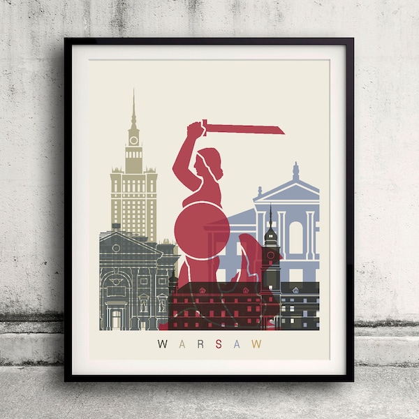 Warsaw skyline poster - Fine Art Print Landmarks skyline Poster Gift Illustration Artistic Colorful Landmarks - SKU 1869