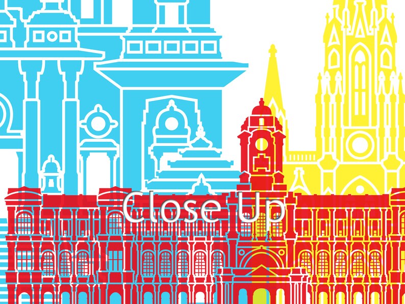 Chennai skyline pop Fine Art Print Glicee Poster Gift Illustration Pop Art Colorful Landmarks SKU 2409 image 2