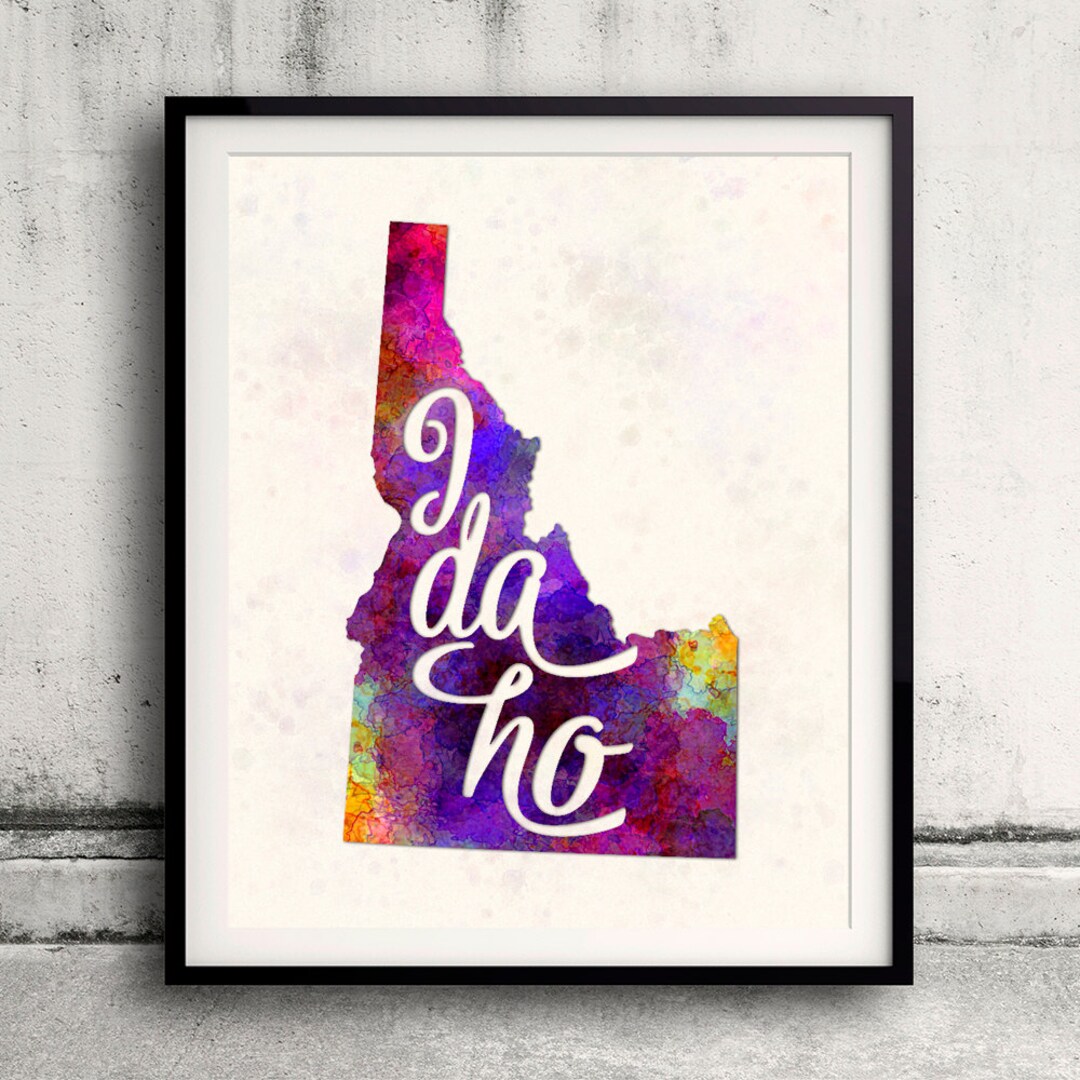 Idaho - Map in Watercolor - Fine Art Print Glicee Poster Decor Home ...