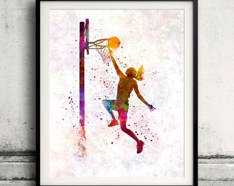 Young woman basketball player 04 - 8x10 in. to 12x16 in. Poster Digital Wall art Illustration Print Art Decorative  - SKU 1587