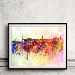 Dublin skyline in watercolor background 8x10 in. to 12x16 in. Poster Digital Wall art Illustration Print Art Decorative  - SKU 0029