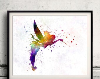 Tinkerbell 8x10 in. to 12x16 in. Fine Art Print Glicee Disney Poster Watercolor Nursery Gift Room Children's Art Illustration - SKU 1082