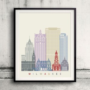 Milwaukee skyline poster - Fine Art Print Landmarks skyline Poster Gift Illustration Artistic Colorful Landmarks - SKU 2330