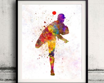 Baseball player throwing a ball 02 - poster watercolor wall art gift splatter sport baseball illustration print Glicée artistic - SKU 0529