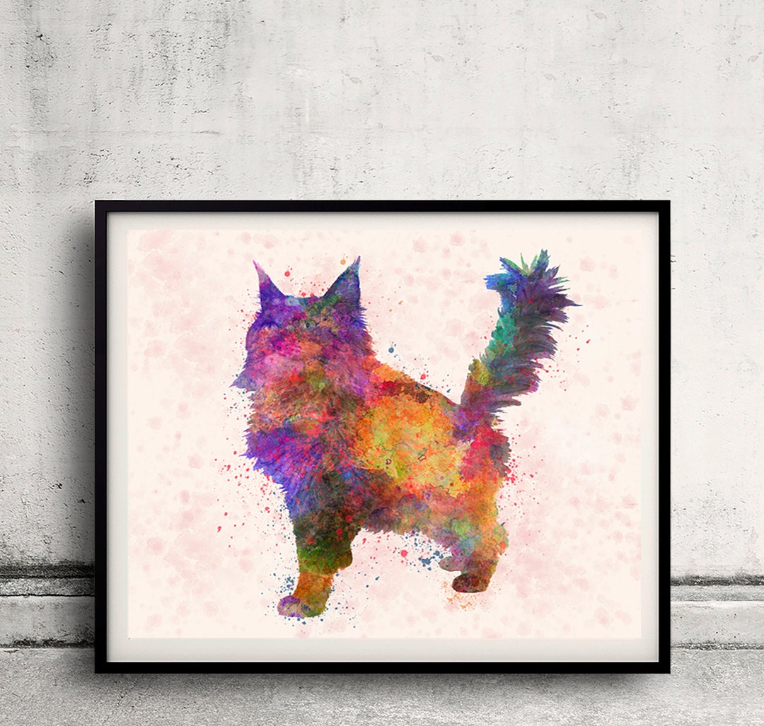 Maine Coon Cat in Watercolor 8x10 In. to 12x16 In. Fine Art Print ...