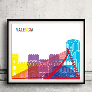 Valencia pop art skyline 8x10 in. to 12x16 in. Fine Art Print Glicee Poster Gift Illustration Pop Art Colorful Landmarks - SKU 0726