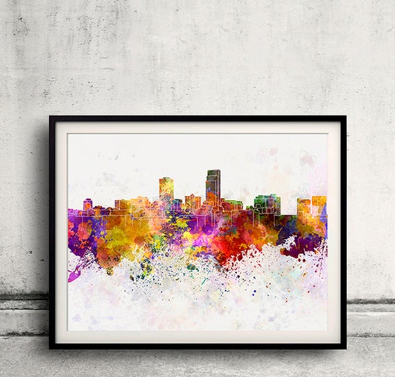 omaha skyline in watercolor background 8x10 in to 12x16 poster etsy