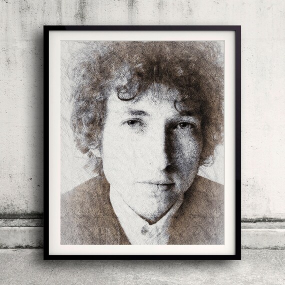 Bob Dylan portrait 03 in pen & watercolor - Fine Art Print Glicee Poster Gift Illustration Artist Poster - SKU 1926