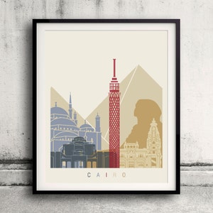 Cairo skyline poster - Fine Art Print Landmarks skyline Poster Gift Illustration Artistic Colorful Landmarks - SKU 2171