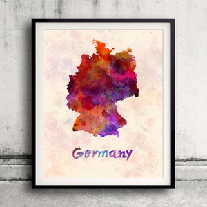Germany - Map in watercolor - Fine Art Print Glicee Poster Decor Home Gift Illustration Wall Art Countries Colorful - SKU 1693