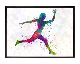 Woman runner running jumping in silhouette 8x10 in. to 12x16 in. Poster Digital art Illustration Print Art - SKU 0628