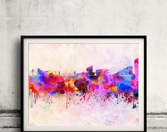 Manchester skyline in watercolor background 8x10 in. to 12x16 in. Poster Digital Wall art Illustration Print Art Decorative  - SKU 0034