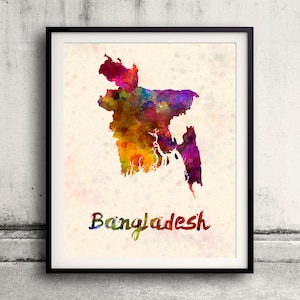 Bangladesh - Map in watercolor - Fine Art Print Glicee Poster Decor Home Gift Illustration Wall Art Countries Colorful - SKU 1811