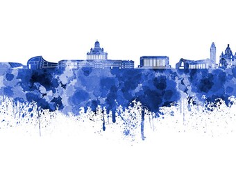 Helsinki skyline in watercolor on white, 8 monochrome colors, and full color 8x10 in. to 12x16 in. Poster Wall art Print Art - SKU 0794