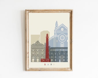Bari skyline Poster  8x10 in. to 12x16 in. Poster Digital Wall art Illustration Print Art Decorative - SKU 0964