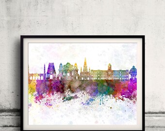 Chennai skyline in watercolor background 8x10 in. to 12x16 in. Poster Digital Wall art Illustration Print Art Decorative - SKU 1100