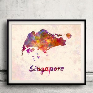 Singapore - Map in watercolor - Fine Art Print Glicee Poster Decor Home Gift Illustration Wall Art Countries Colorful - SKU 1829