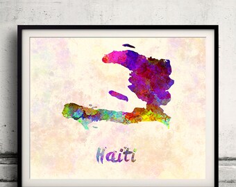 Haiti - Map in watercolor - Fine Art Print Glicee Poster Decor Home Gift Illustration Wall Art Countries Colorful - SKU 1786