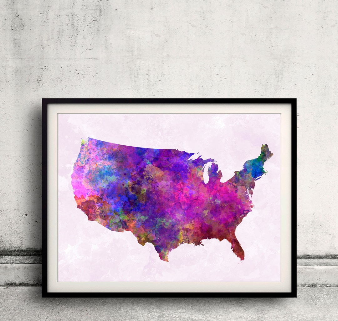 United States Map in Watercolor Painting Abstract Splatters - Fine Art ...