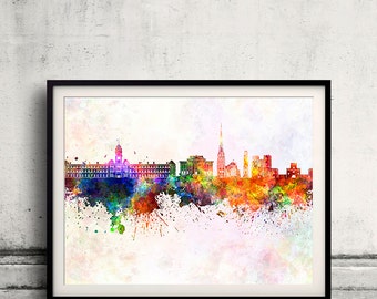 Preston skyline en acuarela fondo 8x10 in a 12x16 Poster Digital Wall art Illustration Print Art Decorative - SKU 0181
