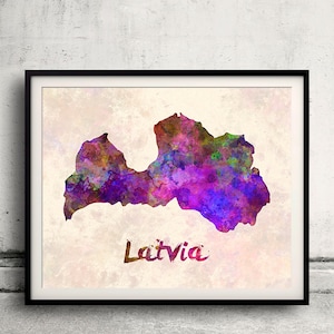 Latvia - Map in watercolor - Fine Art Print Glicee Poster Decor Home Gift Illustration Wall Art Countries Colorful - SKU 1699