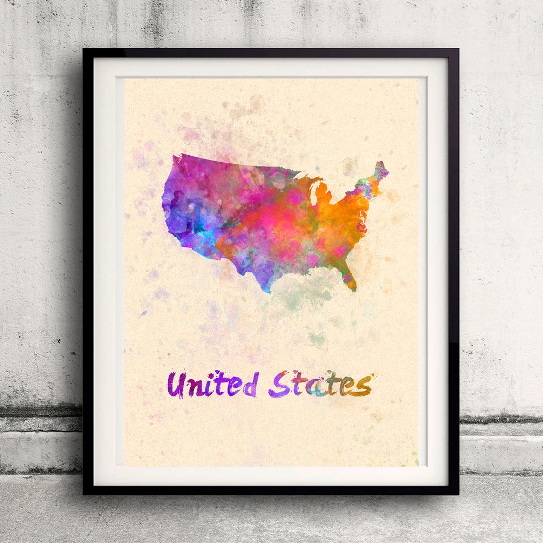 United States - Map in Watercolor - Fine Art Print Glicee Poster Decor ...