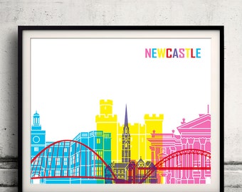 Newcastle pop art skyline 8x10 in. to 12x16 in. Fine Art Print Glicee Poster Gift Illustration Pop Art Colorful Landmarks - SKU 0543