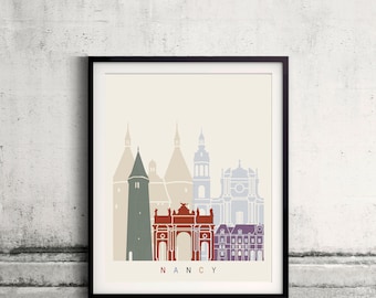 Nancy skyline poster - Fine Art Print Landmarks skyline Poster Gift Illustration Artistic Colorful Landmarks - SKU 2514