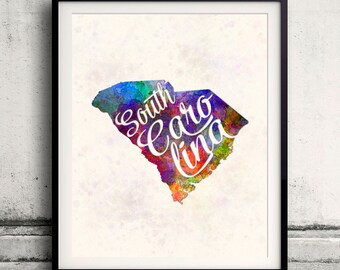 South Carolina - Map in watercolor - Fine Art Print Glicee Poster Decor Home Gift Illustration Wall Art USA Colorful - SKU 1745