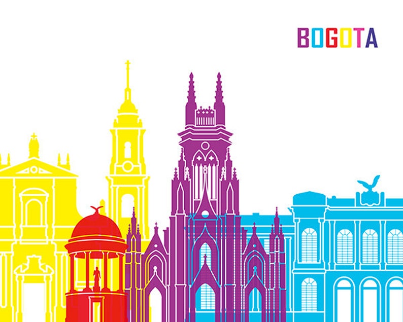 Bogota pop art skyline 8x10 in. to 12x16 in. Fine Art Print Glicee Poster Gift Illustration Pop Art Colorful Landmarks SKU 1162 image 3