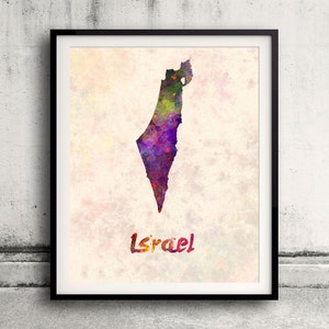Israel - Map in watercolor - Fine Art Print Glicee Poster Decor Home Gift Illustration Wall Art Countries Colorful - SKU 1799